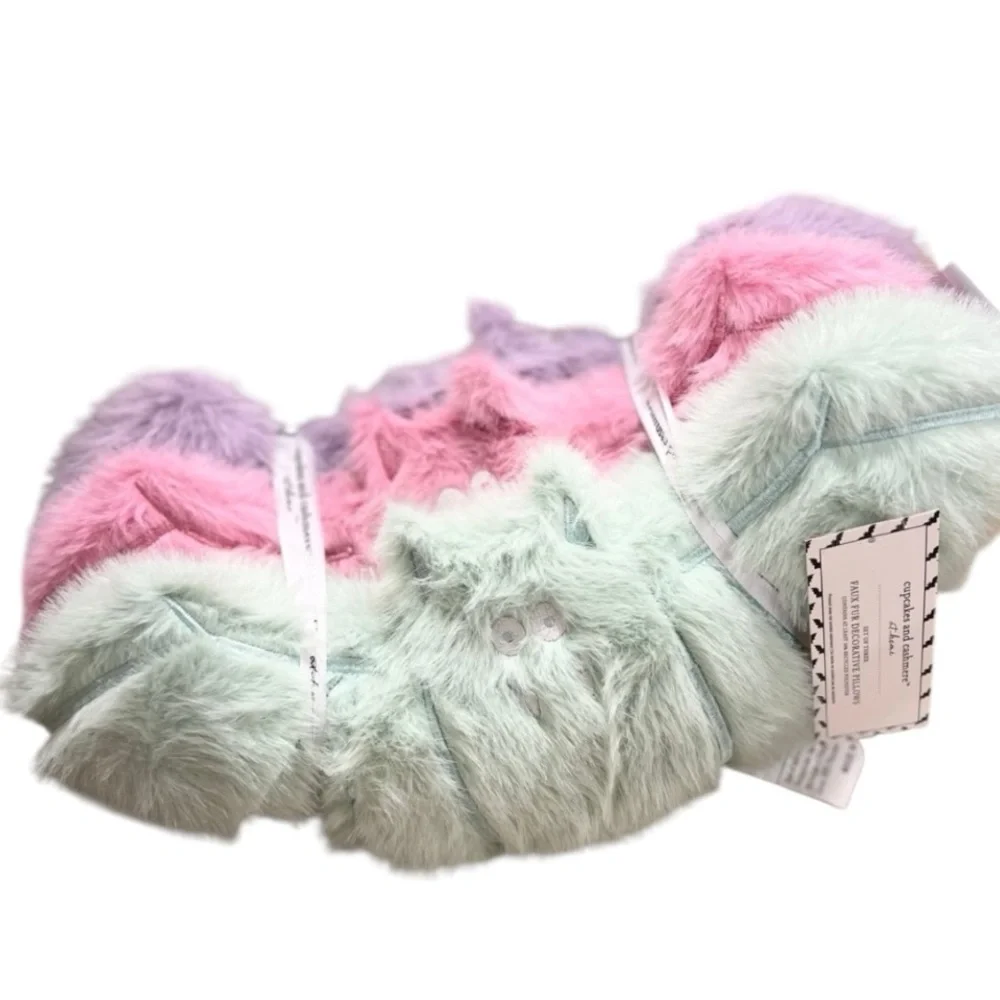 Cupcakes & Cashmere Pastel Faux Fur Halloween Bat Pillows New Release Set of 3